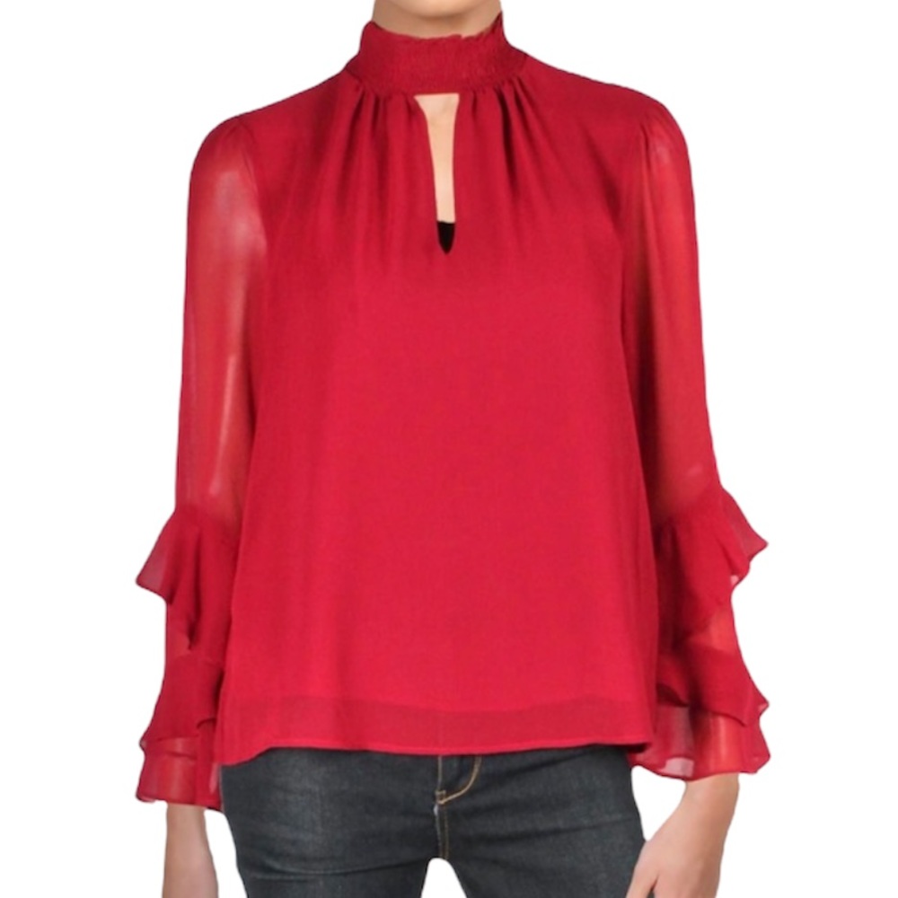 1.State Womens Keyhole Smocked Blouse hot pink. Medium. Stunning. Worn once